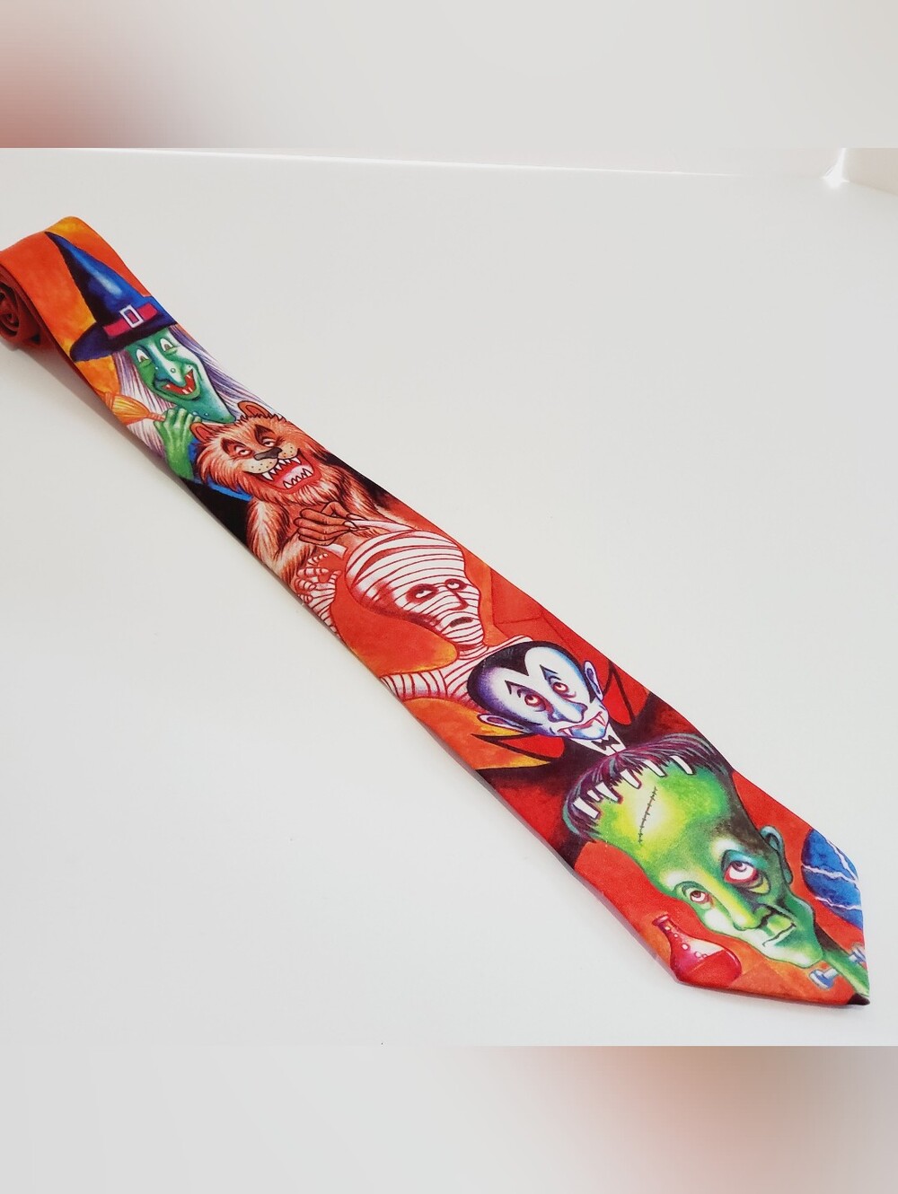 Ralph MarlinMulticolor Monster Mash Pattern Men's Neck Tie Frankenstein Dracula